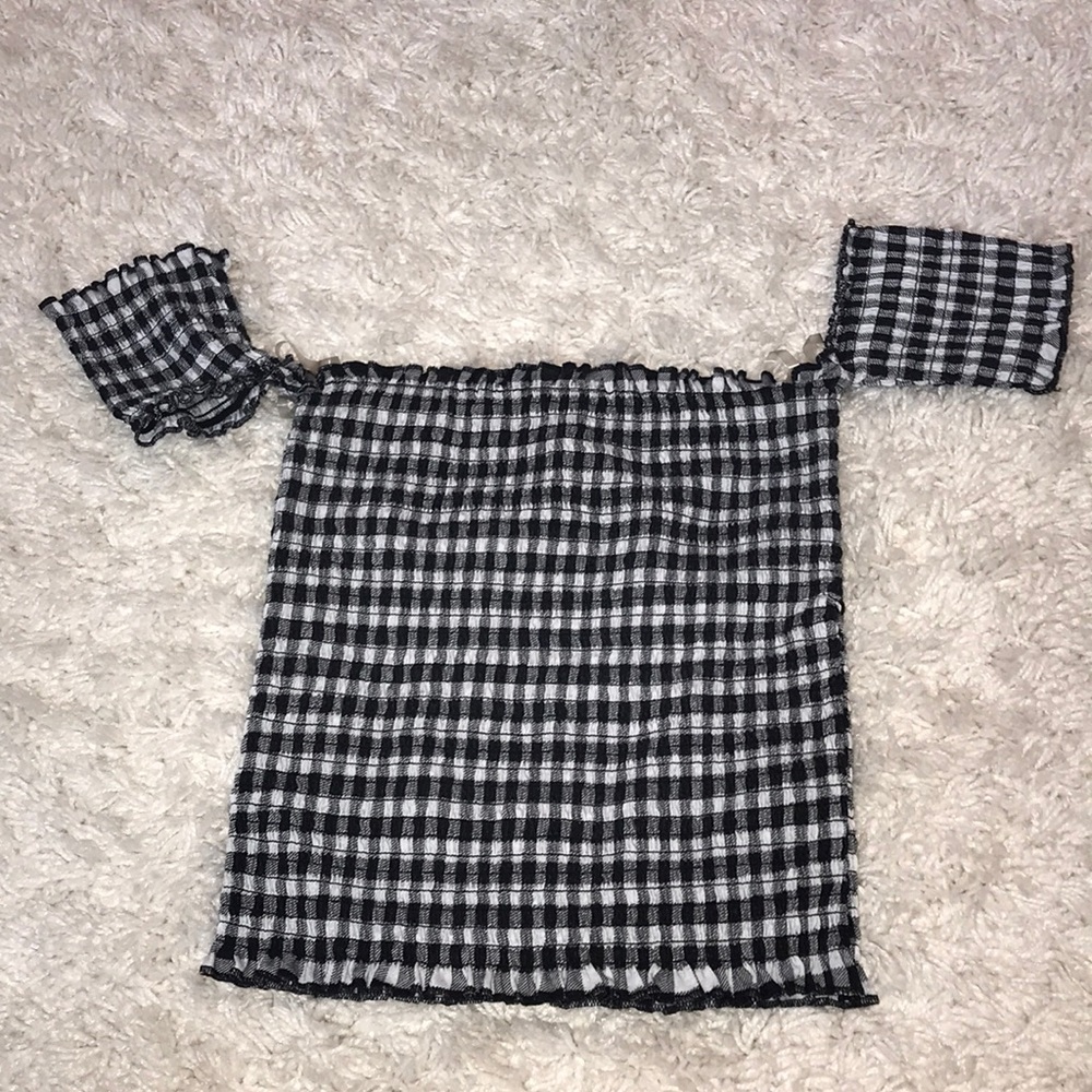 Checkered Off The Shoulder Top